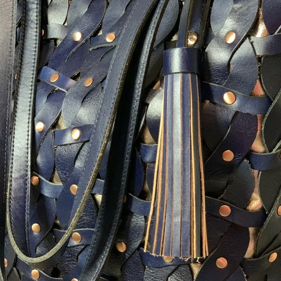 PATRICIA NASH Navy Leather Twisted Braid Mizzana Tote NWT - Picture 3 of 11